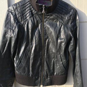 DANIER Leather Cropped Jacket with High Collar